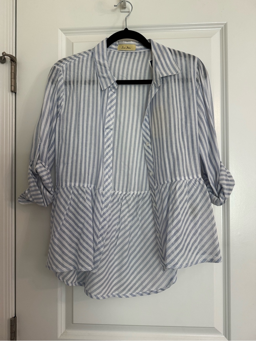 NWT Love notes blue & White Striped Peplum Button-Up Top